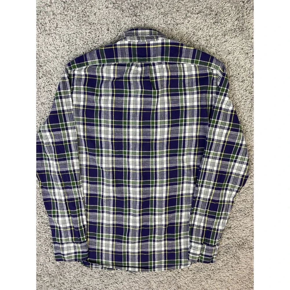 J. Crew Indian Madras‎ Men Slim Fit Plaid Button Down Blue Green L/S Shirt XL.